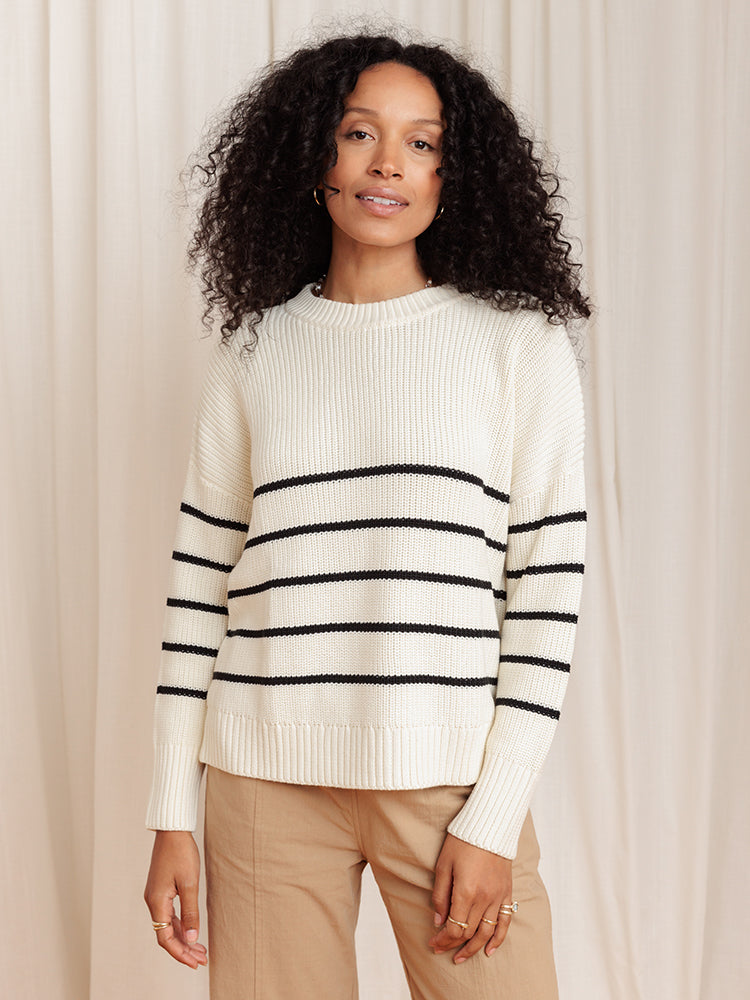 Shelter Cotton Crewneck Sweater Birch Stripe