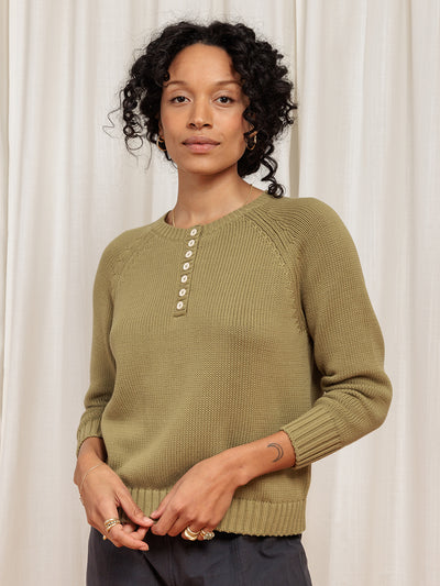 River Henley Cotton Sweater Olive