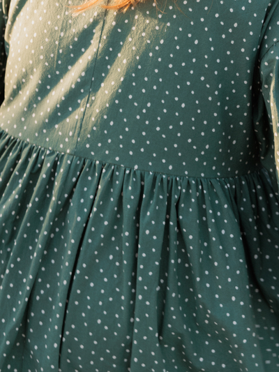 Nell Dress Crinkle Cotton Juniper Painted Polka Dot