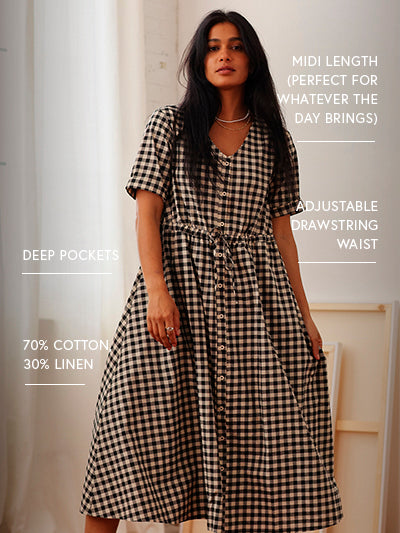 Nell Midi Dress Black Gingham