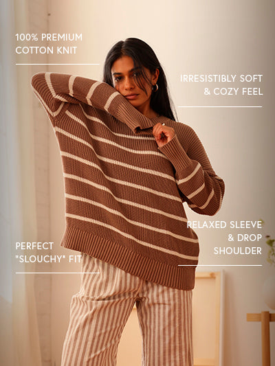 Shelter Cotton Crew Neck Sweater Mocha Stripe