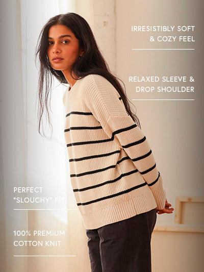 Shelter Cotton Crew Neck Sweater Oat Milk Stripe