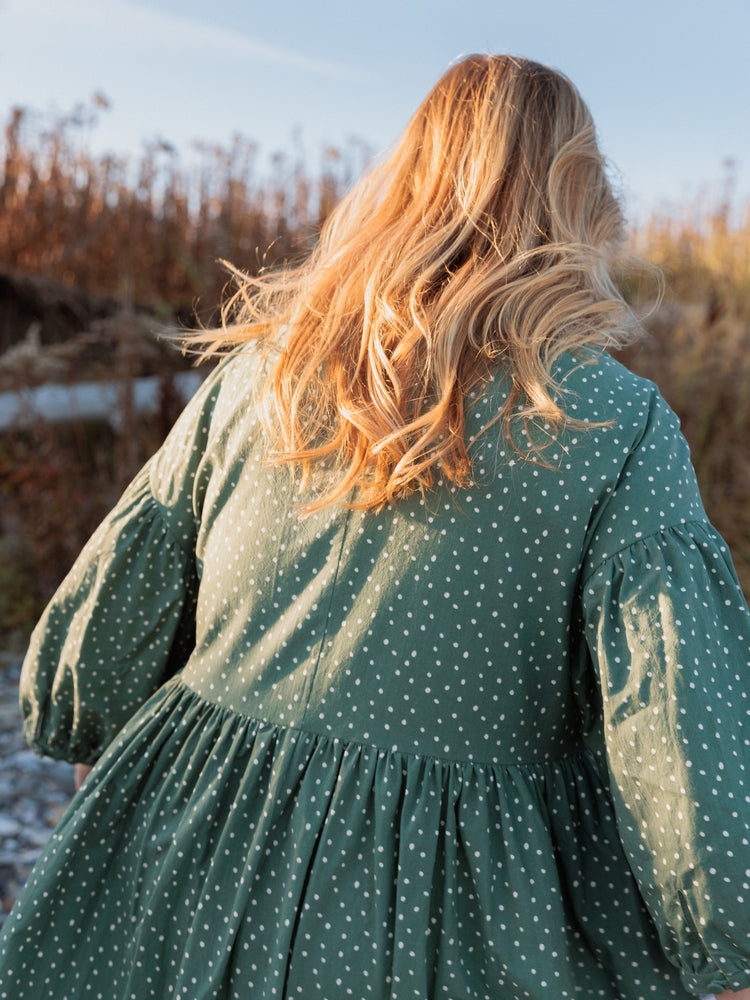 polka dot long sleeve midi dress Wholesale MOQ6 Embroidered Polka Dot Tie Neck Long Sleeve Midi Dress