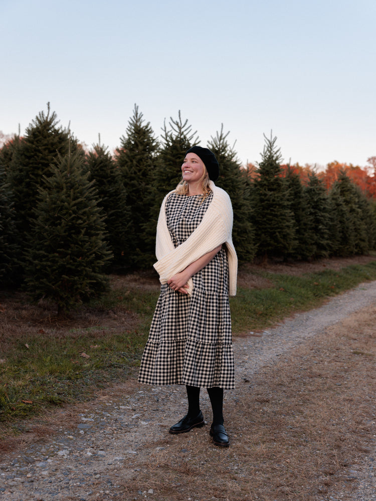 Chalet Tiered Dress Linen Black Gingham