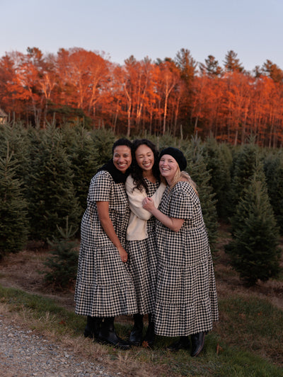 Chalet Tiered Dress Linen Black Gingham