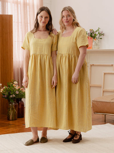 Nico Square Neck Linen Midi Dress Sunshine Gingham