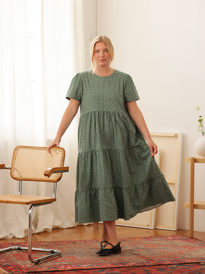 Chalet Tiered Dress Linen Juniper Painted Polka Dot