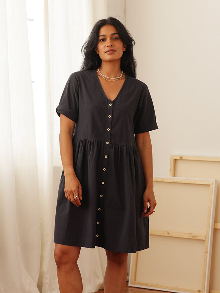 Nell Dress Easy Care Cotton Black