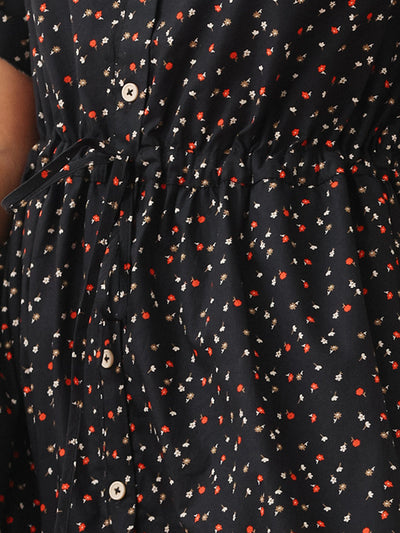 Nell Midi Dress Black Floral Print