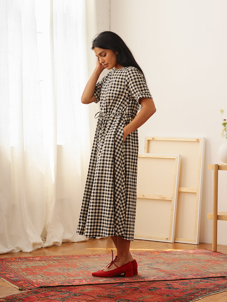 Nell Midi Dress Black Gingham