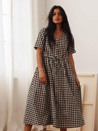 Nell Midi Dress Black Gingham