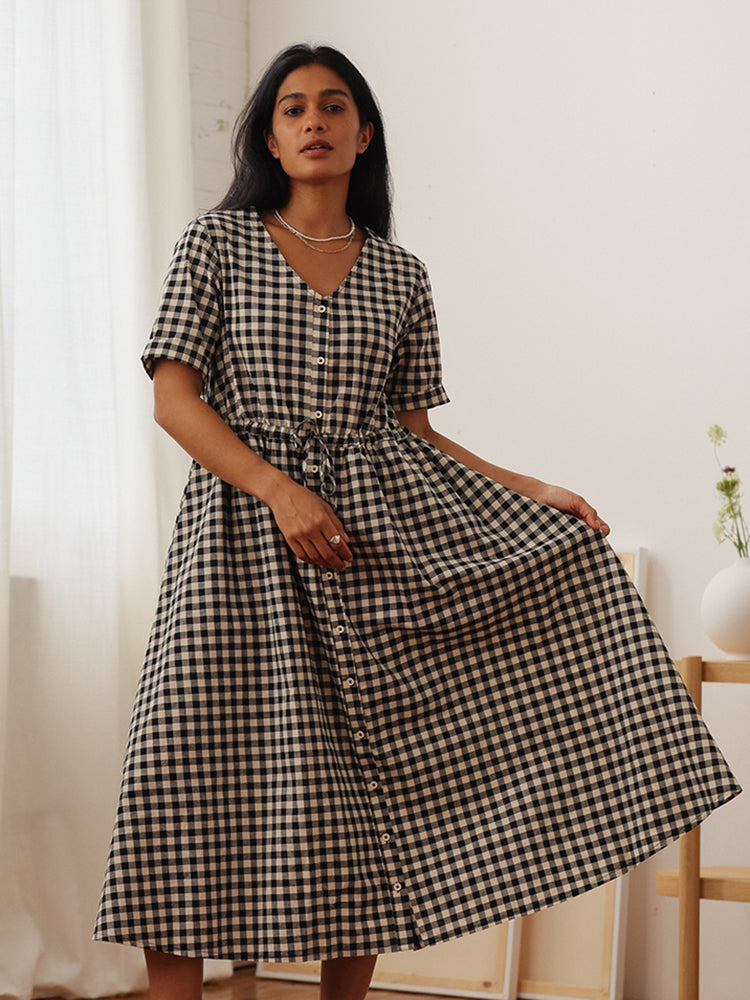 Nell Midi Dress Black Gingham