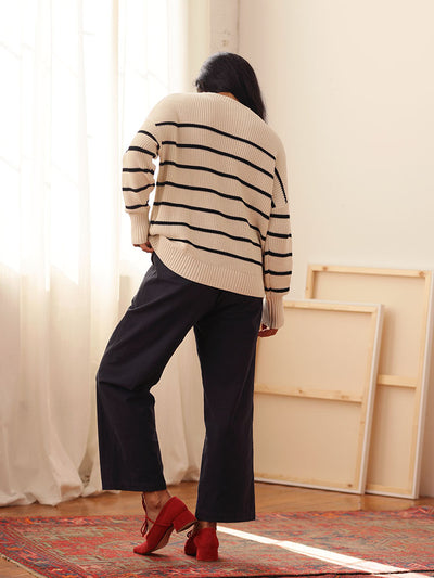 Shelter Cotton Crew Neck Sweater Oat Milk Stripe