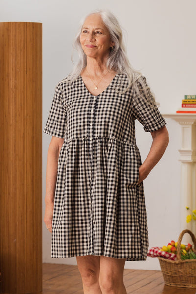 Nell Mini Dress Black Oat Milk Gingham