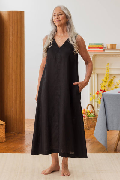 Solstice Linen Sleeveless Maxi Dress Black