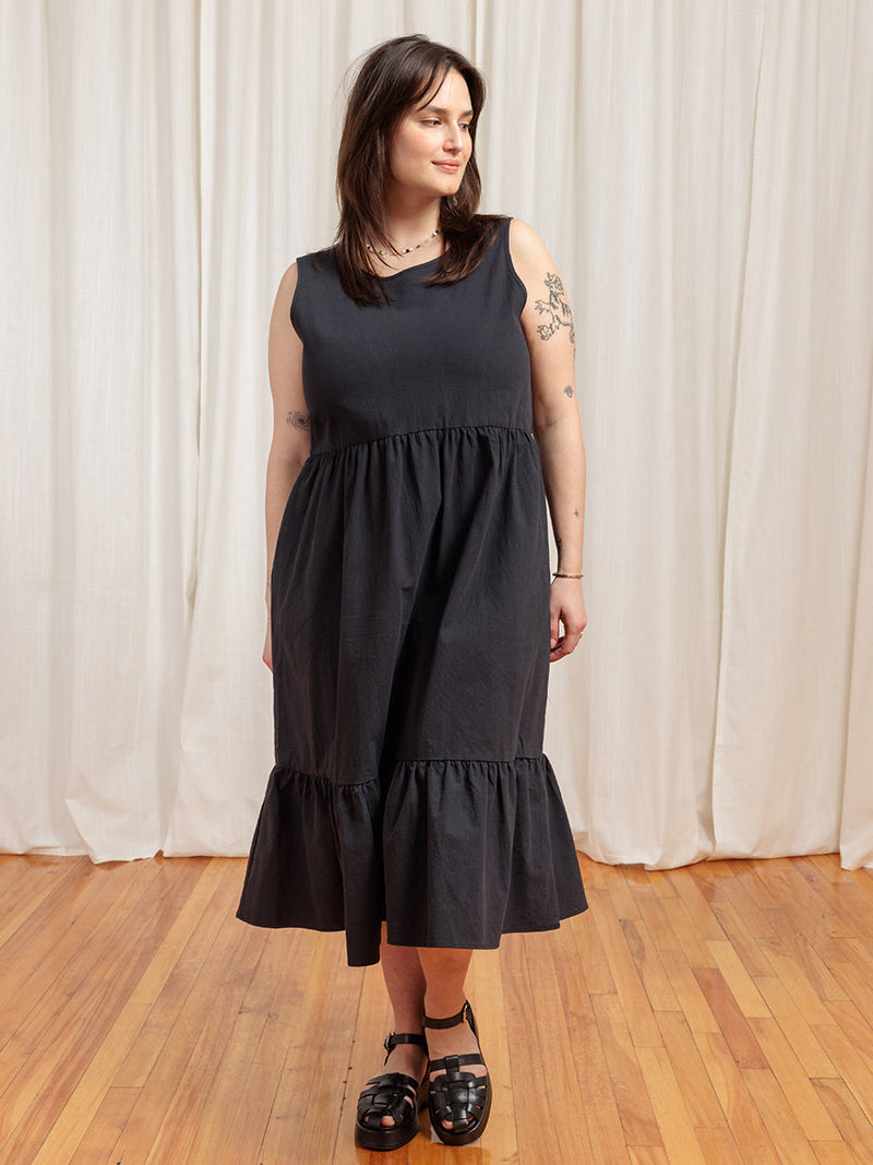 sleeveless cotton dresses Marcella | Minna Dress Cream Off White in Deep Indigo | Women's Size XL | European Poplin weather staple Scapodo Women Cotton Linen Dress