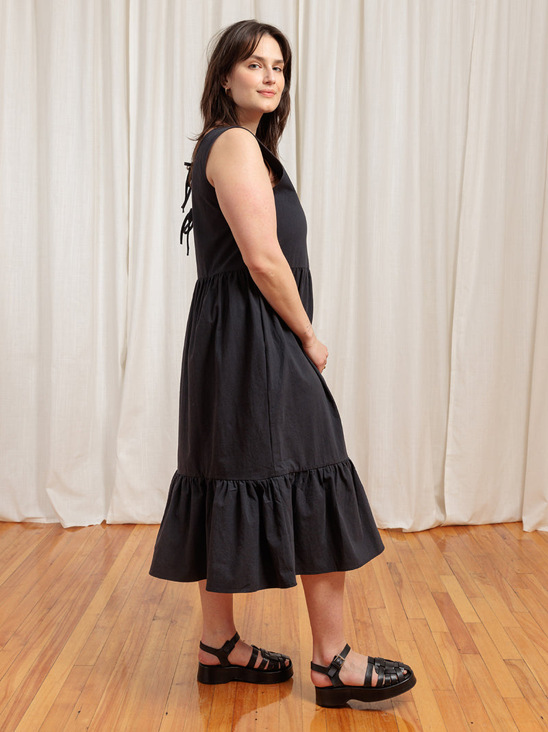 Birdie Sleeveless Dress Crinkle Cotton Black