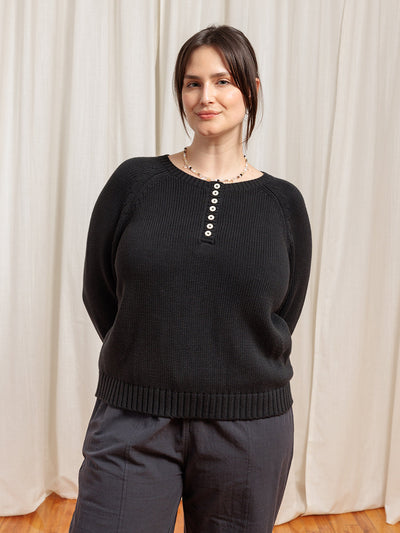 River Henley Cotton Sweater Black