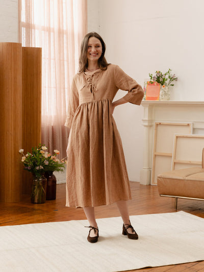 Birdie Bell Sleeve Linen Dress Rosewater