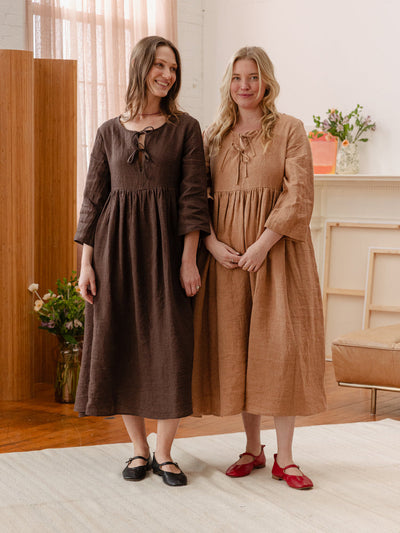 Birdie Bell Sleeve Linen Dress Chocolate