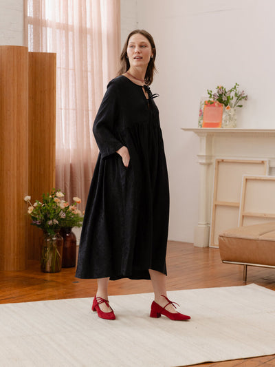 Birdie Bell Sleeve Silk Blend Dress Black 