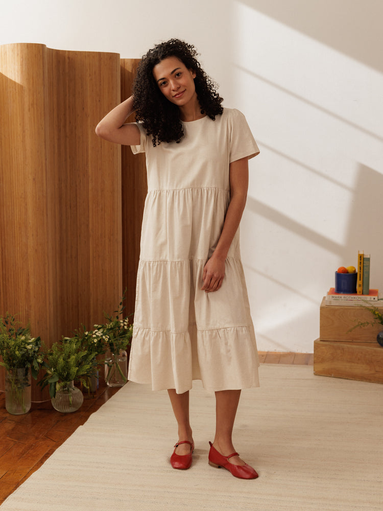 Chalet Tiered Dress Cotton Linen (Clearance)