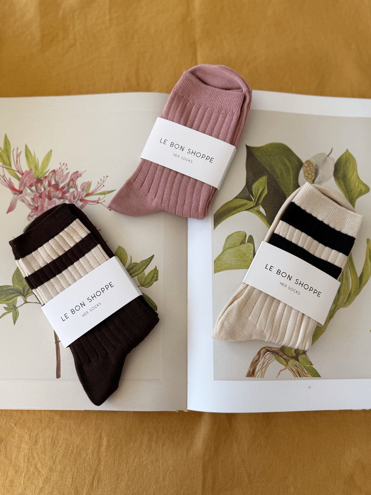 Le Bon Her Varsity Sock Espresso Cream