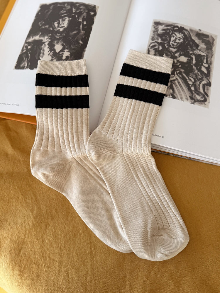 Le Bon Her Varsity Sock Cream Black