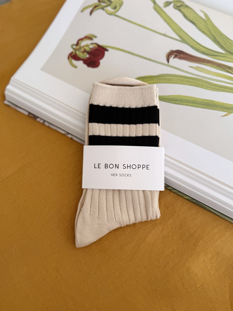 Le Bon Her Varsity Sock Cream Black