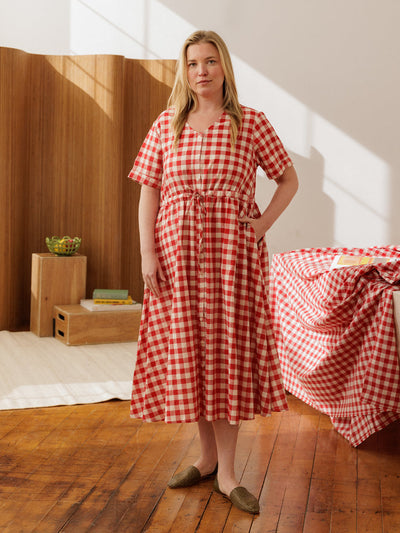 Nell Midi Dress Fig Toast Gingham