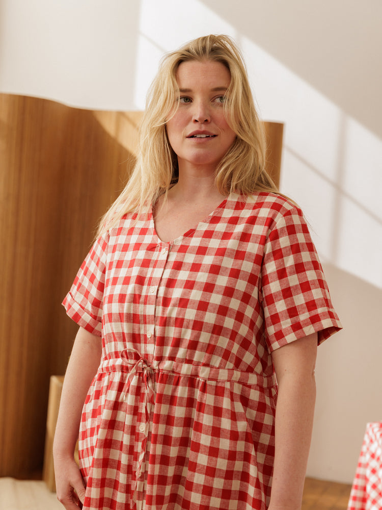 Nell Midi Dress Fig Toast Gingham