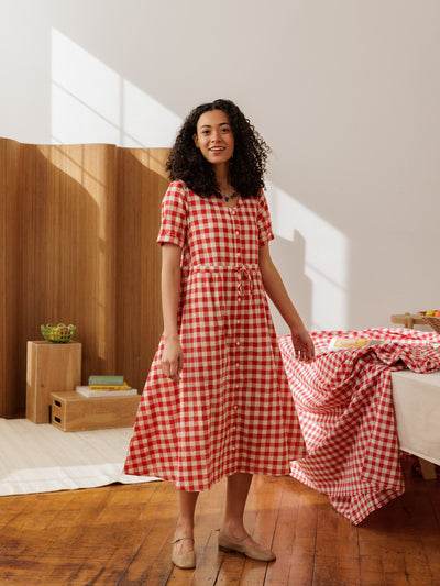 Nell Midi Dress Fig Toast Gingham