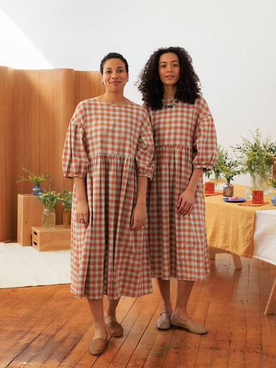 Nico Balloon Sleeve Midi Dress Misty Blue Gingham