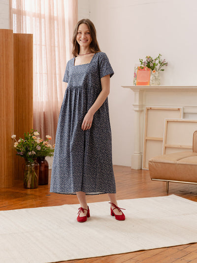 Nico Square Neck Midi Dress Navy Floral