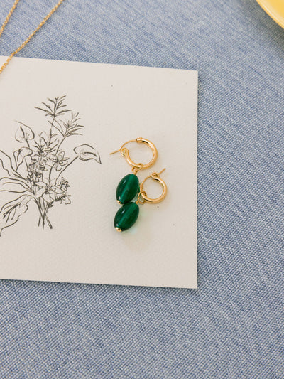 Sheena Marshall Gold Emerald Charm Hoops