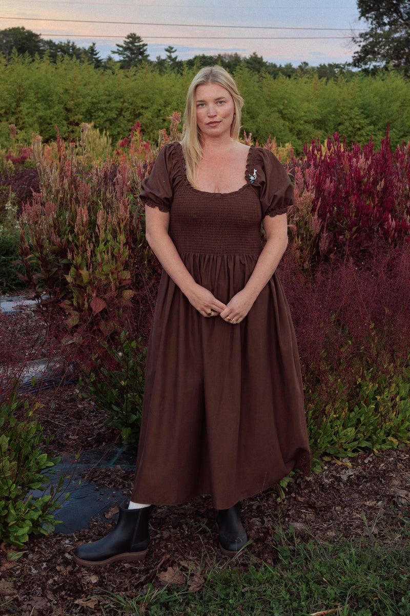 Goldie Smocked Short Sleeve Dress Chocolate
