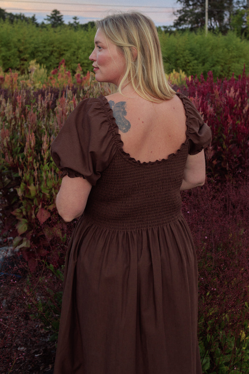 Goldie Smocked Short Sleeve Dress Chocolate
