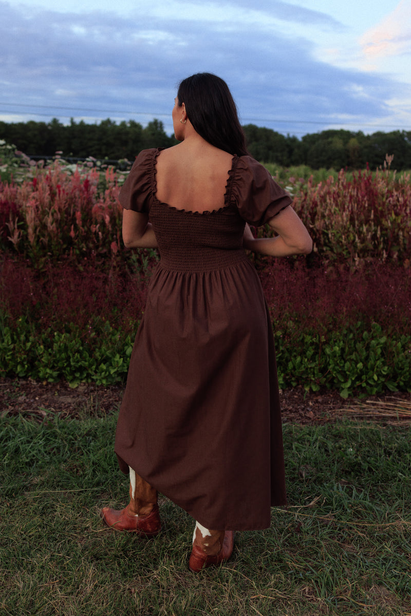 Goldie Smocked Short Sleeve Dress Chocolate