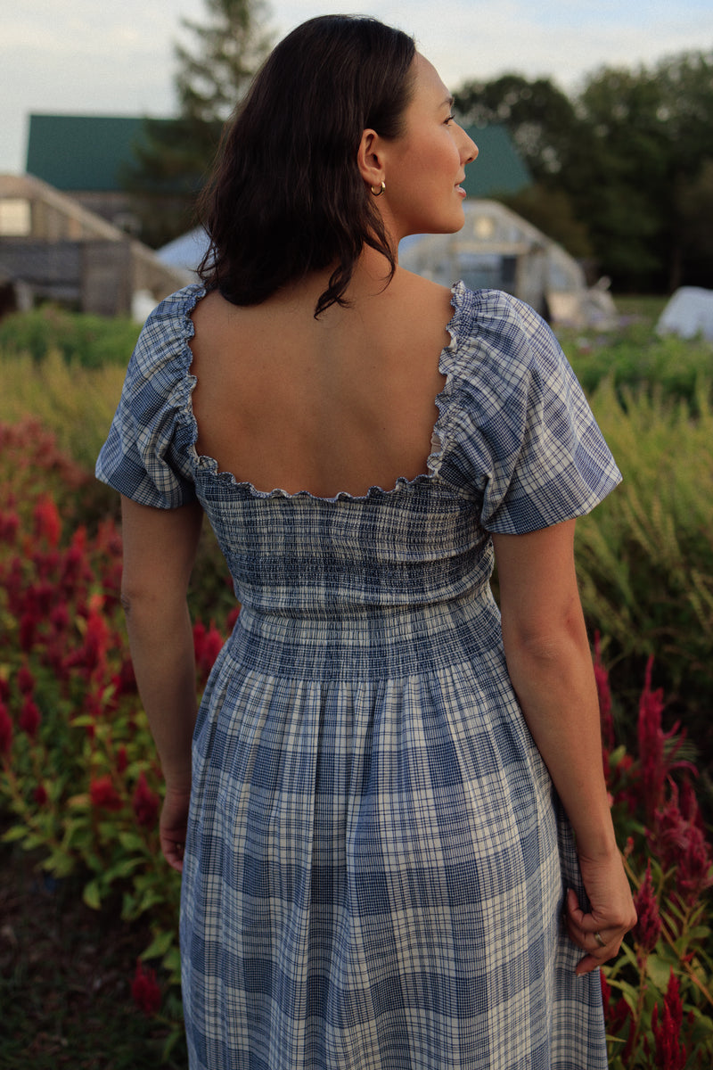 Goldie Smocked Short Sleeve Dress Cream Atlantic Plaid