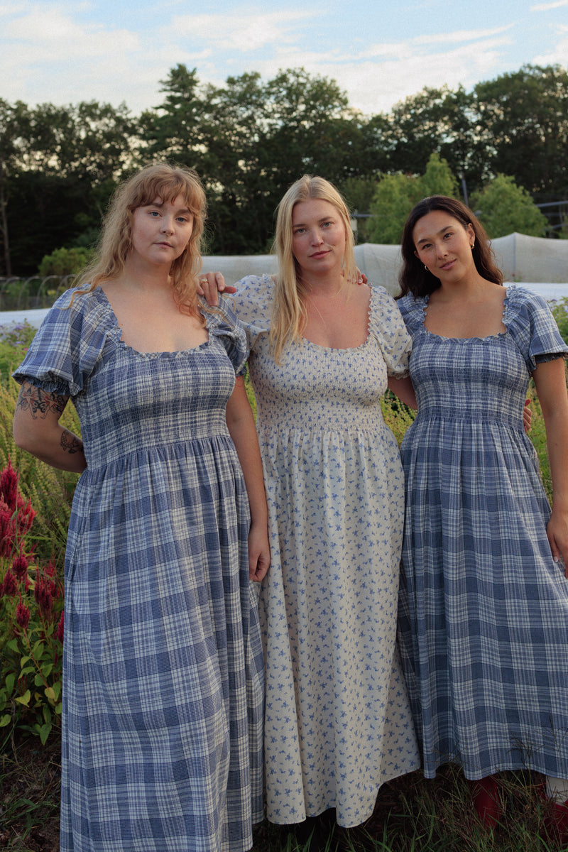 Goldie Smocked Short Sleeve Dress Cream Atlantic Plaid