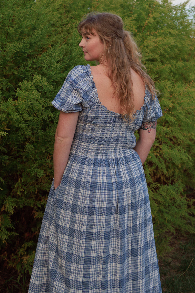 Goldie Smocked Short Sleeve Dress Cream Atlantic Plaid