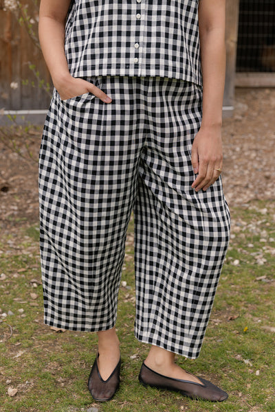 Porch Balloon Linen Pants Black Gingham