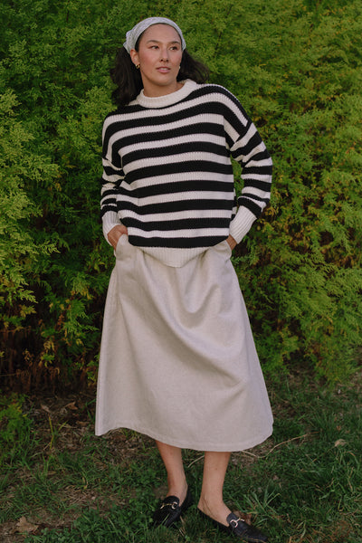 Shelter Crewneck Sweater Black Oat Milk Stripe 