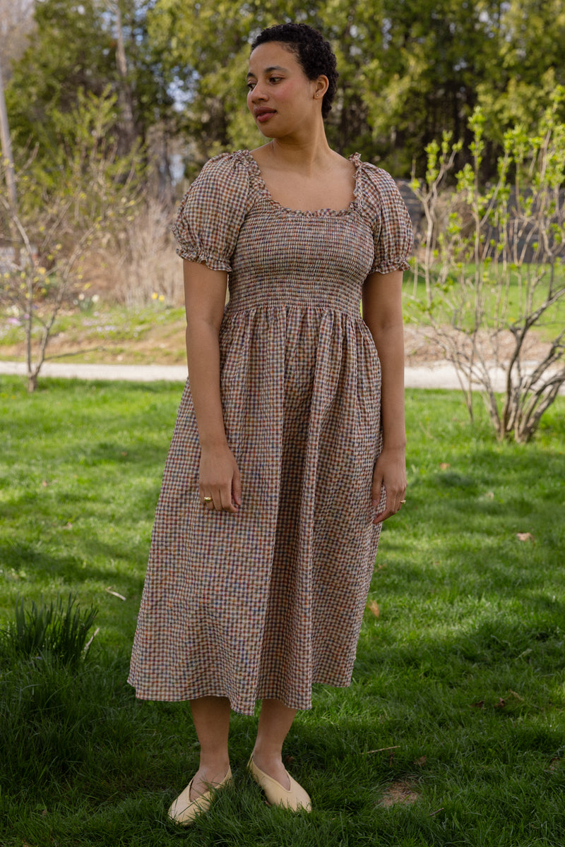 smocked short sleeve dress Wholesale MOQ6 Devine Smocked Printed V-Neck Short Sleeve Dress