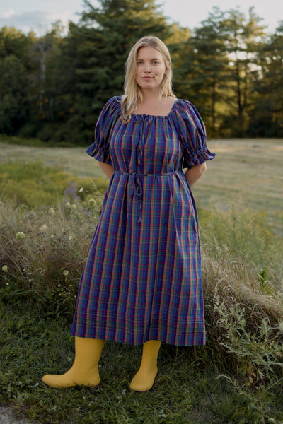 Bertille Pintucked House Dress Blue Hill Plaid
