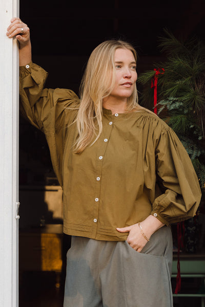 Bertille Pintucked Top Olive