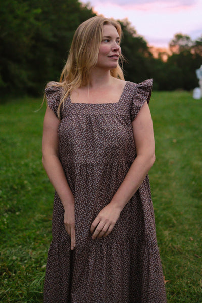 Chalet Flutter Sleeveless Dress Chocolate Pink Floral