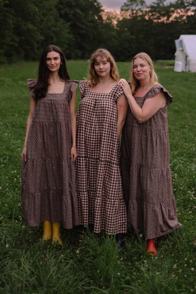 Chalet Flutter Sleeveless Dress Chocolate Pink Gingham