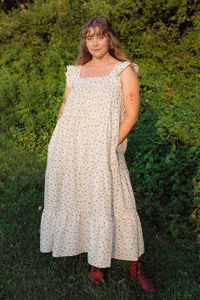 Chalet Flutter Sleeveless Dress Cream Blue Floral