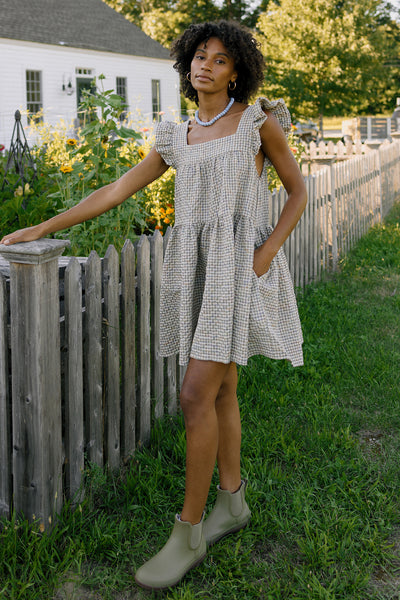 Chalet Flutter Sleeve Mini Dress Prism Blue